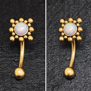 Surgical Steel Rook Earring Opal, Eyebrow Piercing 18g 16g 14g, Rook Jewelry, Eyebrow Barbell Earring, Rook Ring, Curved Bar