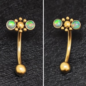 Surgical Steel Rook Earring Opal, Eyebrow Piercing 18g 16g 14g, Rook Jewelry, Eyebrow Barbell Earring, Rook Ring, Curved Bar
