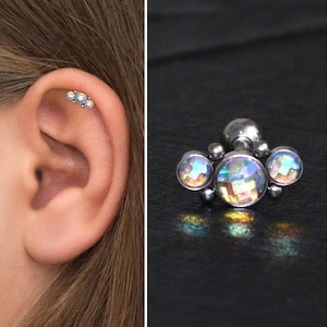 Titanium Cartilage Stud Earring CZ, Implant Grade Curved Bar Stud Earring, Cartilage Curved Earring, Helix Earring, Barbell Earring