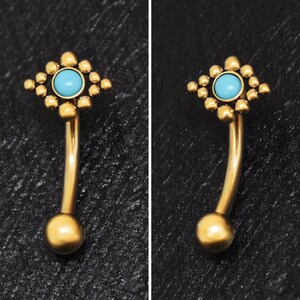 Turquoise Rook Piercing Surgical Steel, Rook Barbell Ring, Eyebrow Ring, Rook Jewelry, Eyebrow Piercing, Eyebrow Bar, Curved Bar 18g 16g 14g