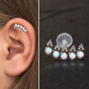 Opal Cartilage Curved Earring Bioflex, Helix Stud, Curved Cartilage Earring Stud, Helix Curved Barbell Earring, Helix Piercing