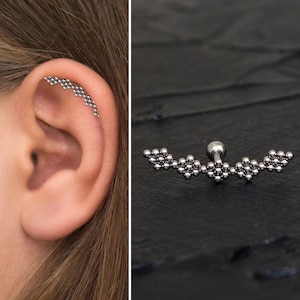 Surgical Steel Cartilage Curved Earring, Helix Earring, Cartilage Stud Earring, Curved Bar Stud Earring, Barbell Earring