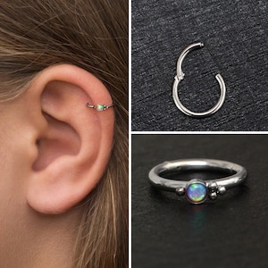 Titanium Tragus Earring Hoop, Opal Cartilage Piercing, Rook Piercing Implant Grade, Forward Helix Piercing, Conch Piercing, Clicker Hoop
