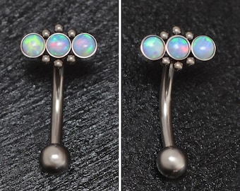 Titanium Rook Earring Opal, Eyebrow Piercing 16g 14g, Rook Jewelry Implant Grade, Eyebrow Barbell Earring, Rook Ring, Curved Bar