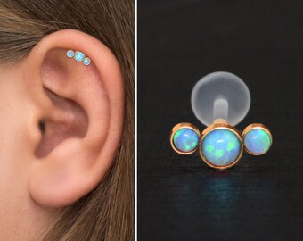 Brinco Opal Helix Curvo Barbell, Piercing Helix Bioflex, Brinco Curvo Cartilagem, Piercing Barbell, Brinco de Cartilagem