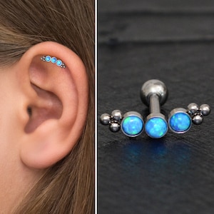 Opal Helix Curved Barbell Earring, Helix Piercing Surgical Steel, Cartilage Curved Earring, Barbell Piercing, Cartilage Earring Stud