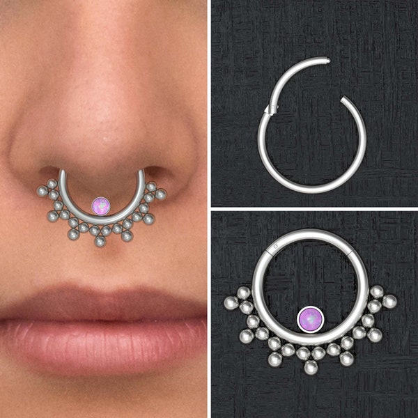 Titanium Septum Ring, Opal Daith Earring Implant Grade, Septum Jewelry, Daith Jewelry, Septum Hoop, Daith Piercing, Septum Clicker