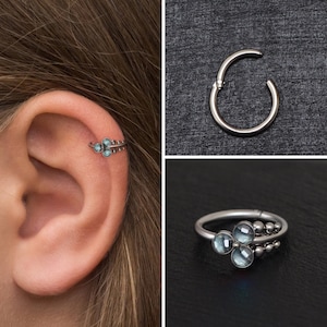 Pendiente de torre CZ grado de implante de titanio, pendiente de tragus, aro clicker, clicker de hélice delantera, perforación de tragus, anillo de caracola, anillo de cartílago