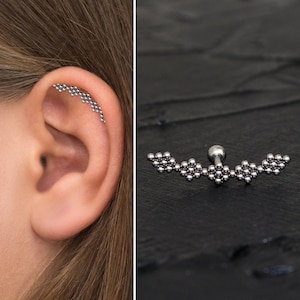Surgical Steel Cartilage Curved Earring, Helix Earring, Cartilage Stud Earring, Curved Bar Stud Earring, Barbell Earring