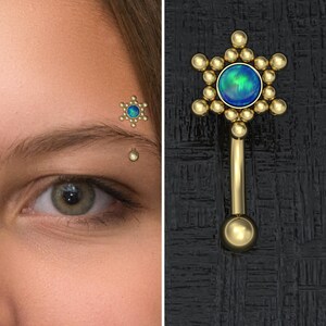 Surgical Steel Curved Barbell Piercing Opal, Rook Earring 18g 16g 14g, Eyebrow Ring, Rook Barbell, Eyebrow Piercing, Rook Ring