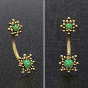 Anneau de nombril opale, nombril en acier chirurgical, barre nombril, haltère, anneau d'haltères incurvé, bijoux de piercing 16 g 14 g