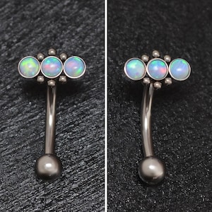 Titanium Rook Earring Opal, Eyebrow Piercing 16g 14g, Rook Jewelry Implant Grade, Eyebrow Barbell Earring, Rook Ring, Curved Bar