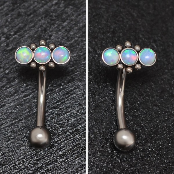 Titanium Rook Earring Opal, Eyebrow Piercing 16g 14g, Rook Jewelry Implant Grade, Eyebrow Barbell Earring, Rook Ring, Curved Bar