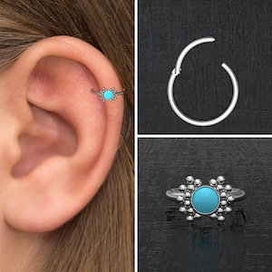 Acier chirurgical, boucle d'oreille tragus, anneau à cliquet, cliquet hélicoïdal vers l'avant, piercing tragus, conque, anneau de cartilage