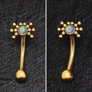 Surgical Steel Rook Piercing Earring 16g 14g, Opal Eyebrow Bar Ring, Body Jewelry, Curved Barbell Stud