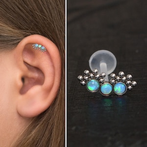 Bioflex Cartilage Curved Earring Opal, Helix Earring, Cartilage Stud Earring, Curved Bar Stud Earring, Barbell Earring