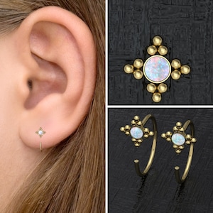 Kleine Creolen Ohrringe Opal, Chirurgenstahl Schläfer Creolen, Offene Hoop Huggie Ohrringe, Ear Jackets, Ear Hugger Hoops, Ohr Huggie