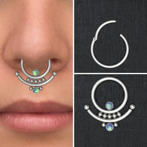 Titanium Septum Ring, Opal Daith Earring Implant Grade, Septum Jewelry, Daith Jewelry, Septum Hoop, Daith Piercing, Septum Clicker