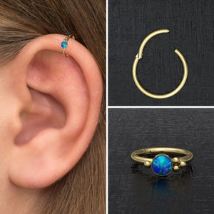 Surgical Steel Conch Piercing, Opal Tragus Hoop, Cartilage Hoop Earring, Forward Helix Ring, Rook Clicker, Clicker Hoop, Tragus Ring