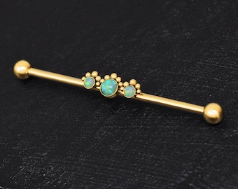 Surgical Steel Industrial Barbell 14g, Straight Barbell Piercing, Opal Industrial Piercing Jewelry, Scaffold Earring, Industrial Bar