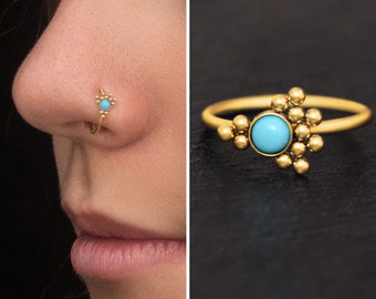 Surgical Steel Nose Ring with Turquoise Nose Stud Earring