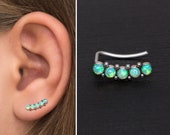 Opal Ear Climber Earrings Surgical Steel, Ear Crawler Earrings, Ear Pin Earrings, Climbing Ear Cuff Earrings, Curved Earring, Ear Sweep