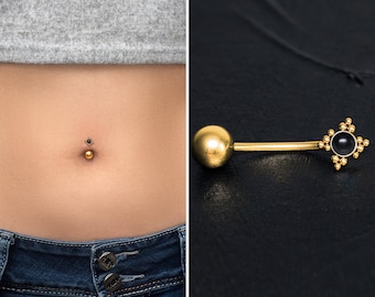 Surgical Steel Belly Ring Onyx, Belly Button Ring 16g 14g, Navel Piercing, Belly Piercing, Curved Barbell Piercing, Body Piercing