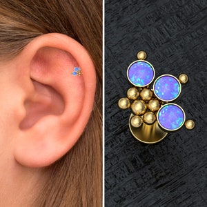 Flat Back Cartilage Earring Stud Surgical Steel, Tragus Ring Opal, Forward Helix Piercing, Tragus Earring, Conch Labret Jewelry
