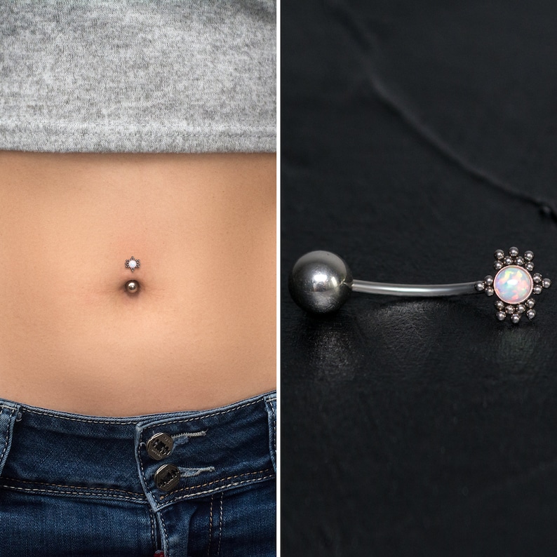Titanium Belly Ring Opal Belly Button Stud Implant Grade Etsy
