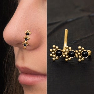 Surgical Steel Nose Hoop With Stud, Onyx Nose Stud, Nose Ring Hoop, Nostril Piercing 22g 20g 18g 16g, Nostril Jewelry, Nose Pin