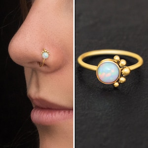 Opal Nose Ring Surgical Steel, Nose Jewelry, Nose Earring, Nostril Piercing, Nose Piercing, Nose Hoop, Nostril Jewelry 22g 20g 18g