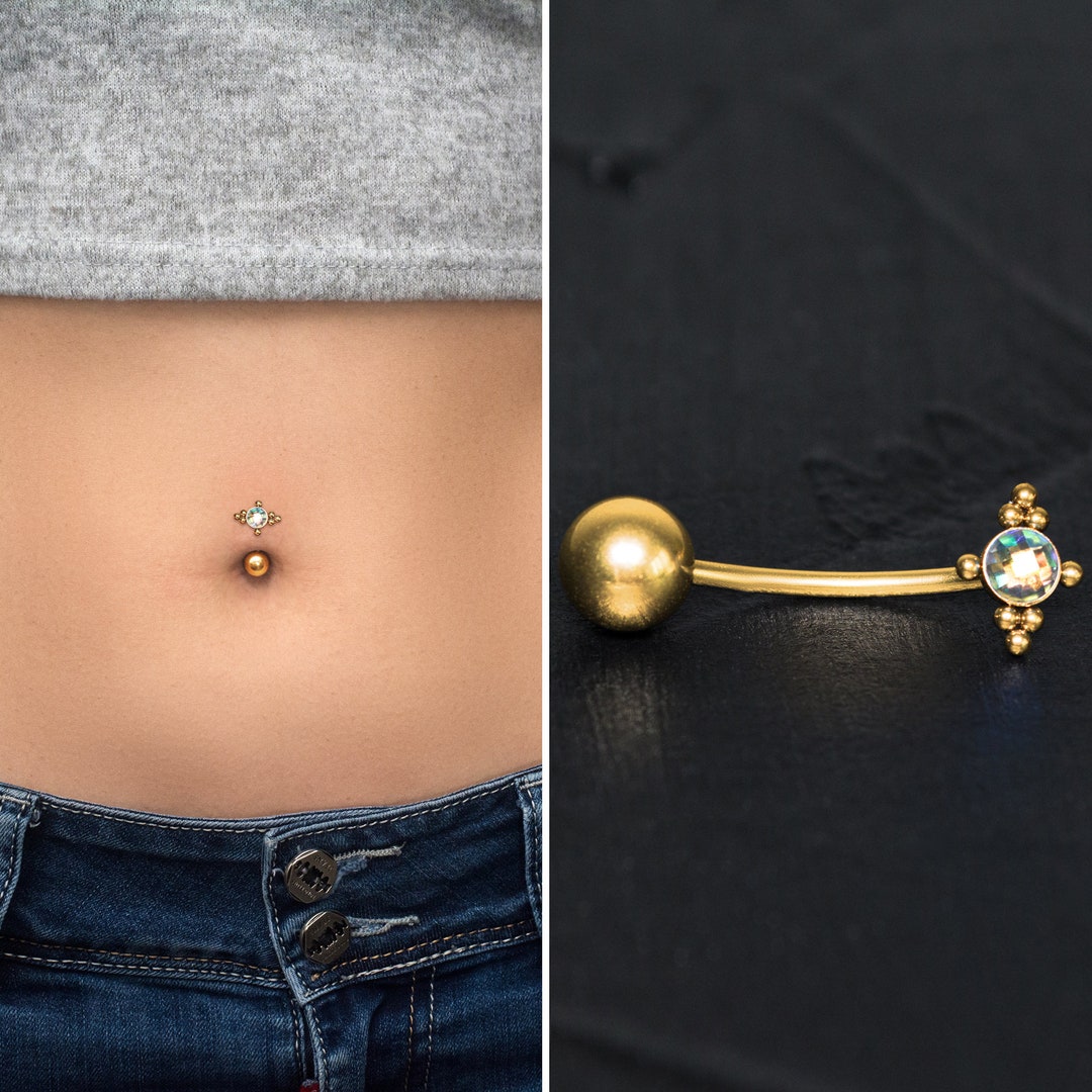 Surgical Steel Belly Button Ring CZ, Navel Ring 16g 14g, Belly Bar