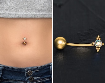 Surgical Steel Belly Button Ring CZ, Navel Ring 16g 14g, Belly Bar, Curved Barbell Piercing, Navel Bar, Body Piercing Jewelry