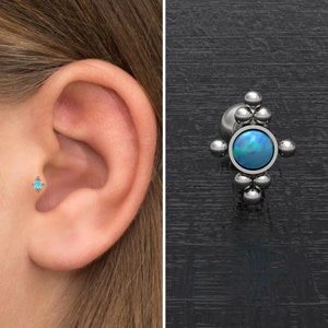 Ópalo Tragus Stud Titanio, Cartílago Stud Pendiente Grado de Implante, Joyería Tragus, Barra de Hélice Adelante, Perforación de Cartílago, Barra de Caracola