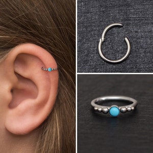 Turquoise Tragus Hoop Surgical Steel, Conch Hoop, Clicker Hoop, Cartilage Hoop Earring, Tragus Ring, Forward Helix Jewelry, Rook Earring