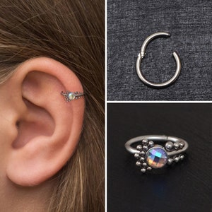 Titanium Tragus Earring Hoop, CZ Cartilage Piercing, Rook Piercing Implant Grade, Forward Helix Piercing, Conch Piercing, Clicker Hoop