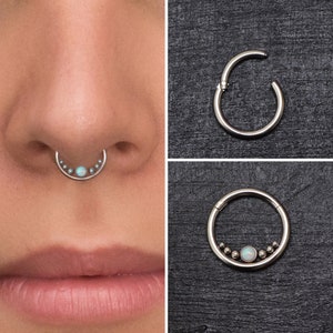 Anneau de septum en acier chirurgical, bijoux opale Daith, bijoux de septum 16 g, boucle d'oreille Daith, cerceau septum clicker, piercing Daith, cerceau Daith