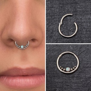 Septum Ring Surgical Steel, Opal Daith Jewelry, Septum Jewelry 16g, Daith Earring, Septum Clicker Hoop, Daith Piercing, Daith Hoop