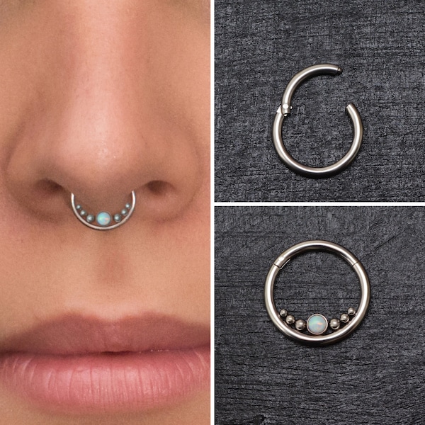 Septum Ring Surgical Steel, Opal Daith Jewelry, Septum Jewelry 16g, Daith Earring, Septum Clicker Hoop, Daith Piercing, Daith Hoop