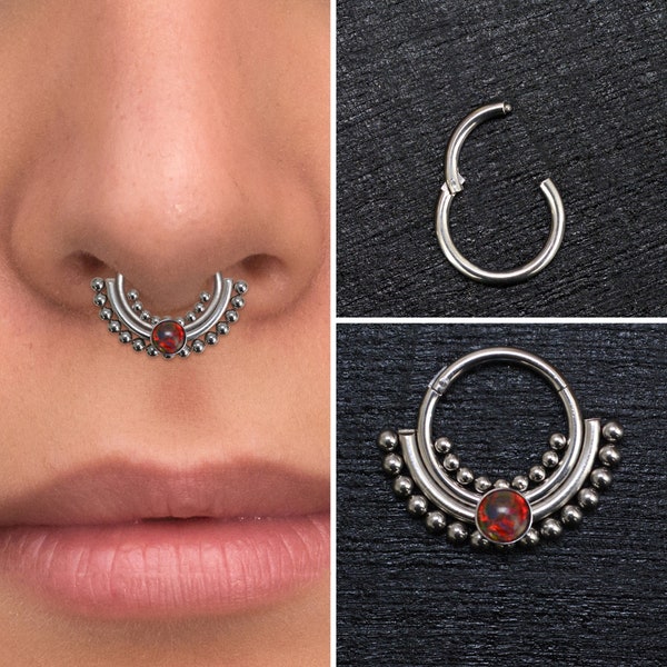 Opal Septum Clicker Hoop Titanium, Implant Grade Daith Earring, Septum Ring, Daith Piercing, Septum Jewelry, Septum Hoop, Daith Hoop