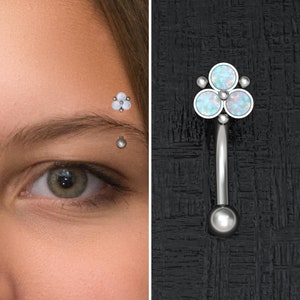 Opal Rook Piercing Titanium, Rook Barbell Ring Implant Grade, Eyebrow Ring, Rook Jewelry, Eyebrow Piercing, Eyebrow Bar, Curved Bar