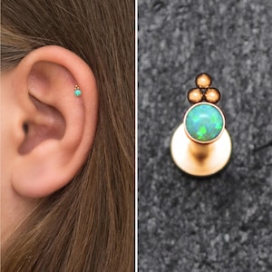 Opal Forward Helix Earring Surgical Steel, Tragus Stud, Cartilage Stud, Conch Earring, Tragus Ring, Labret Stud Earring, Conch Ring