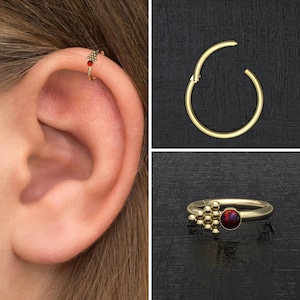 Opal Tragus Jewelry, Surgical Steel Cartilage Earring Hoop, Conch Earring, Forward Helix Earring, Rook Ring, Cartilage Clicker Ring