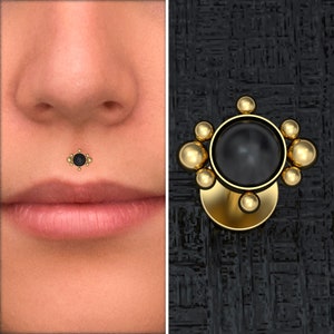 Lip Ring Onyx, Surgical Steel Lip Jewelry, Medusa Jewelry, Lip Stud, Monroe Stud, Philtrum Labret Piercing, Labret Stud, Lip Labret