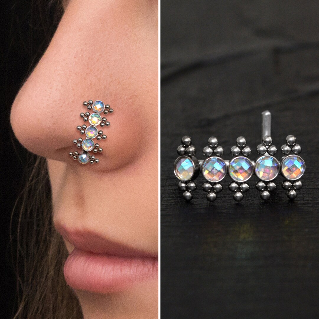Titanium Nose Ring Stud CZ, Implant Grade Nose Stud, Nose Earring, Nostril Stud, Nose Piercing