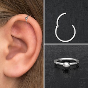 Forward Helix Earring Surgical Steel, Tragus Earring, Cartilage Ring, Tragus Clicker Earring, Rook Earring Hoop, Conch Earring