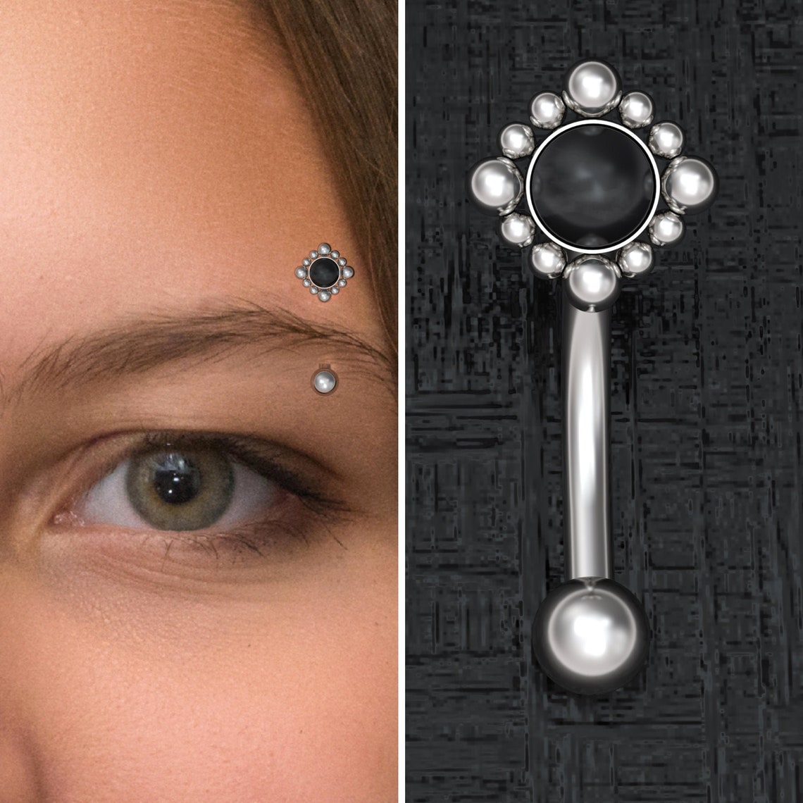 Onyx Eyebrow Jewelry Surgical Steel Rook Piercing Curved Etsy