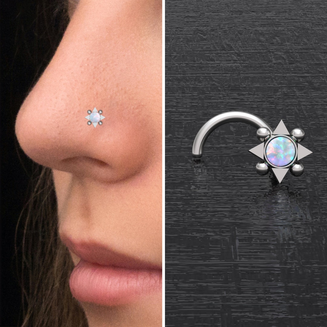 Surgical Steel Nose Stud Screw, Opal Nose Ring, Nose Screw, Nose Pin, Nose Bone Stud, Nostril