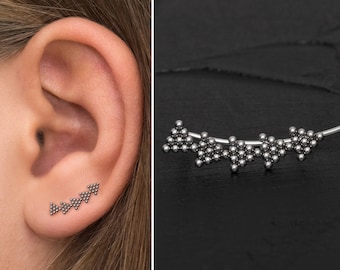 Surgical Steel Ear Crawler Earrings, Climber Earrings, Vine Earrings, Ear Sweep, Climbing Ear Cuff Earrings, Curved Stud Earring