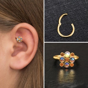 Surgical Steel Conch Piercing, CZ Tragus Hoop, Cartilage Hoop Earring, Forward Helix Ring, Rook Clicker, Clicker Hoop, Tragus Ring